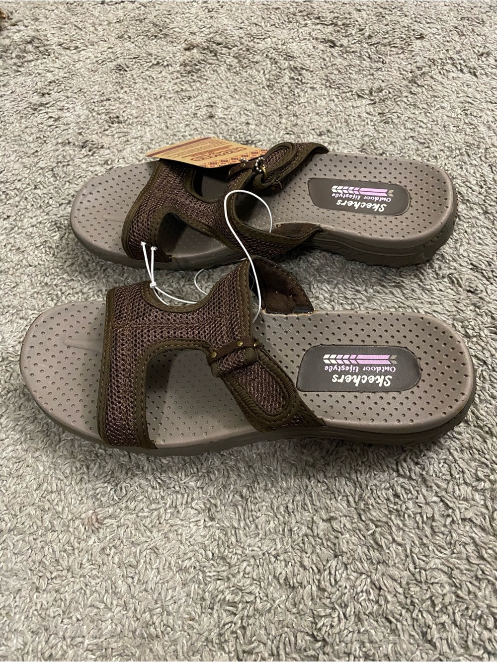 Skechers Chocolate Brown and Gray Open-Toe Slide Sandals
